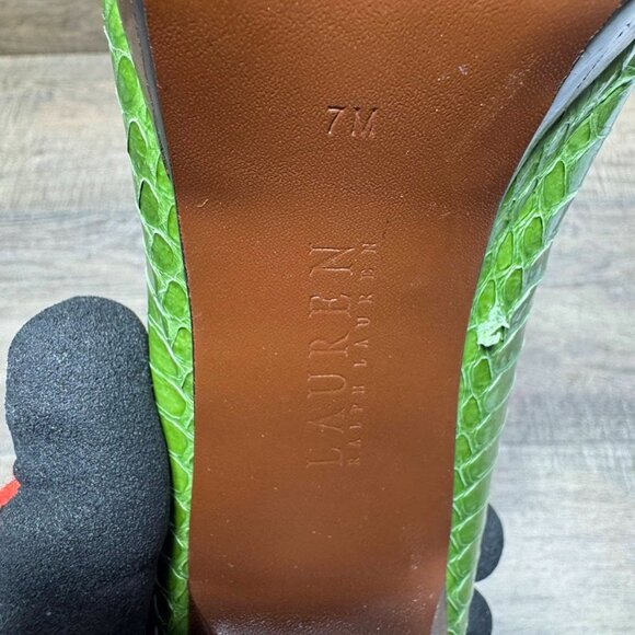 Ralph Lauren Kailee Lime Green Leather Snake Skin Embossed Pumps Women's Size 7 - Picture 5 of 7